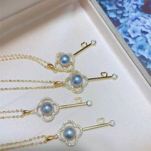 Akoya Pearl Key Pendant Necklace